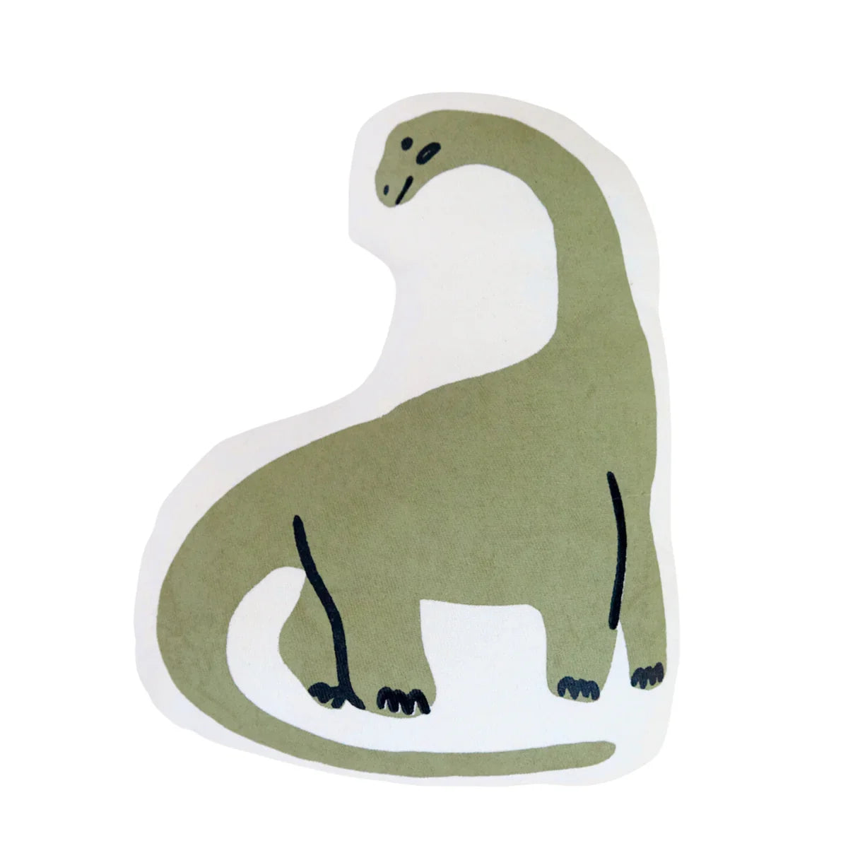 Green dinosaur plush pillow on white background, Come see us at Awaken, Franklin, Tennessee