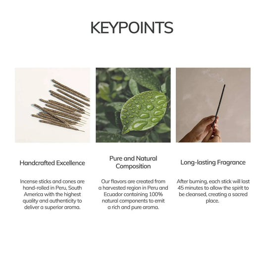 Handcrafted incense sticks, natural green leaf with water drops, and lit incense stick with smoke. Come see us at Awaken, Franklin, Tennessee