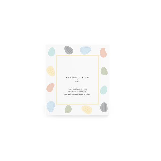 Mindful & Co Kids Worry Stones set for yoga, mindfulness, play with pastel stones. Come see us at Awaken, Franklin, Tennessee