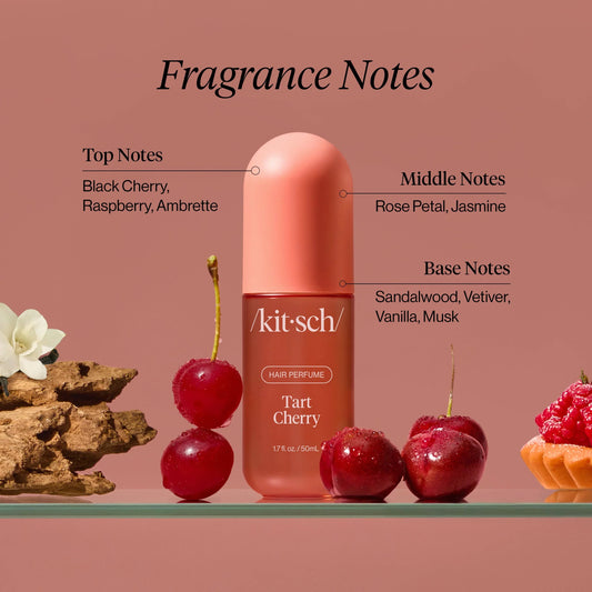 Kitsch Tart Cherry hair perfume with fragrance notes of black cherry, raspberry, rose petal, sandalwood. Come see us at Awaken, Franklin, Tennessee