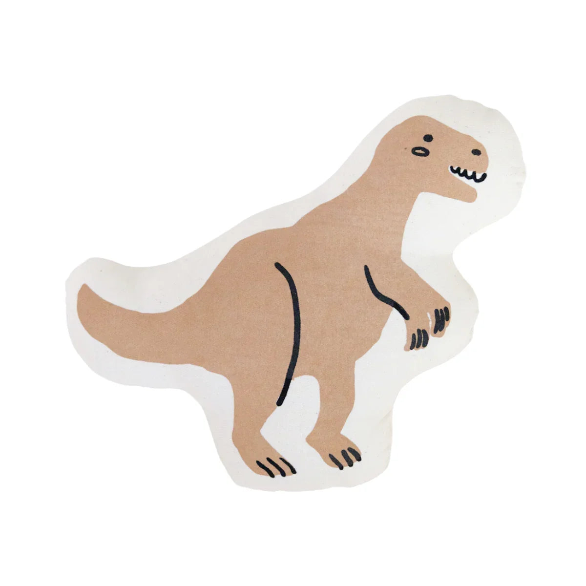 Cute brown dinosaur shaped pillow with simple black details on white background. Come see us at Awaken, Franklin, Tennessee