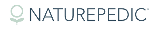 Naturepedic logo with green leaf icon on white background. Come see us at Awaken, Franklin, Tennessee.