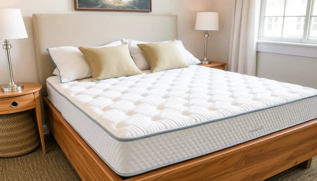 Modern bedroom with a quilted mattress, bedside tables, and lamps. Come see us at Awaken, Franklin, Tennessee.