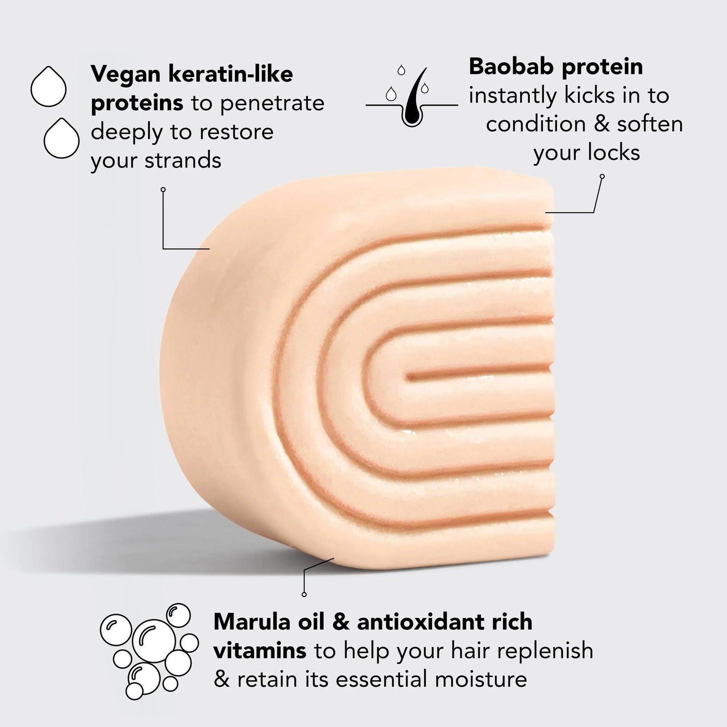 Vegan keratin shampoo bar with baobab protein, marula oil, and vitamins; Come see us at Awaken, Franklin, Tennessee.