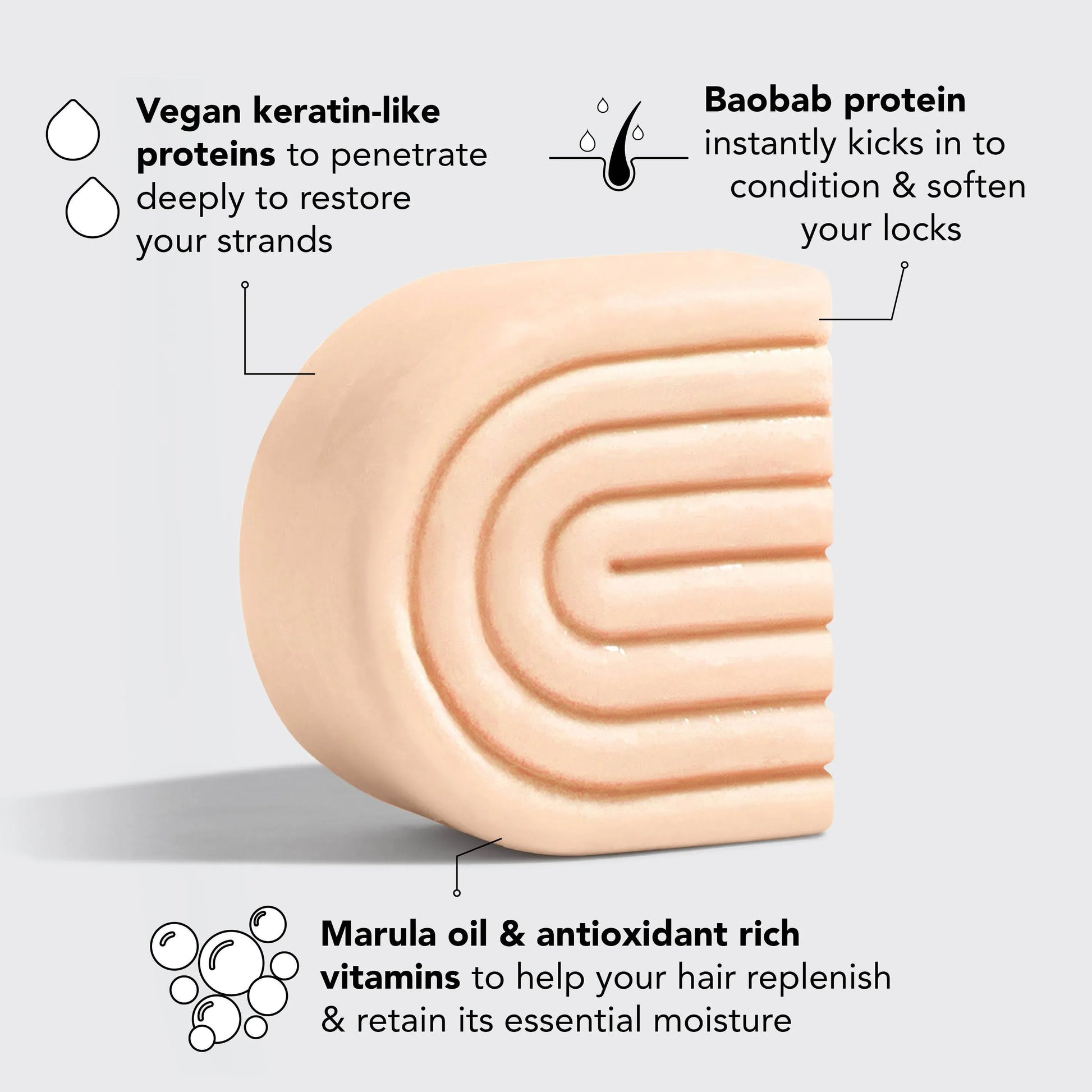 Vegan keratin shampoo bar with baobab protein, marula oil, and vitamins; Come see us at Awaken, Franklin, Tennessee.
