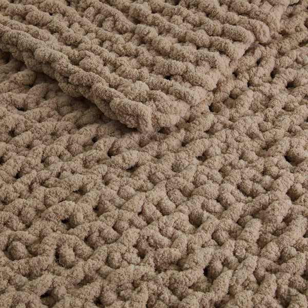 Olliix - Handmade Chenille Chunky Knit Throw 50x60", Brown