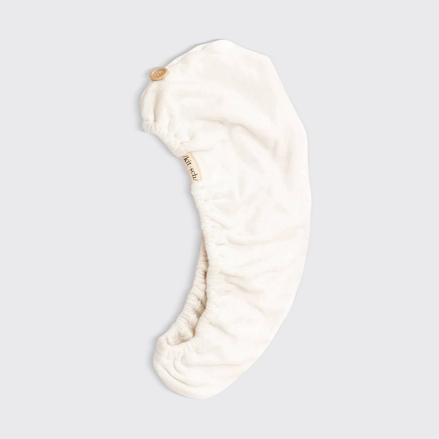 White microfiber hair towel with button, Come see us at Awaken, Franklin, Tennessee