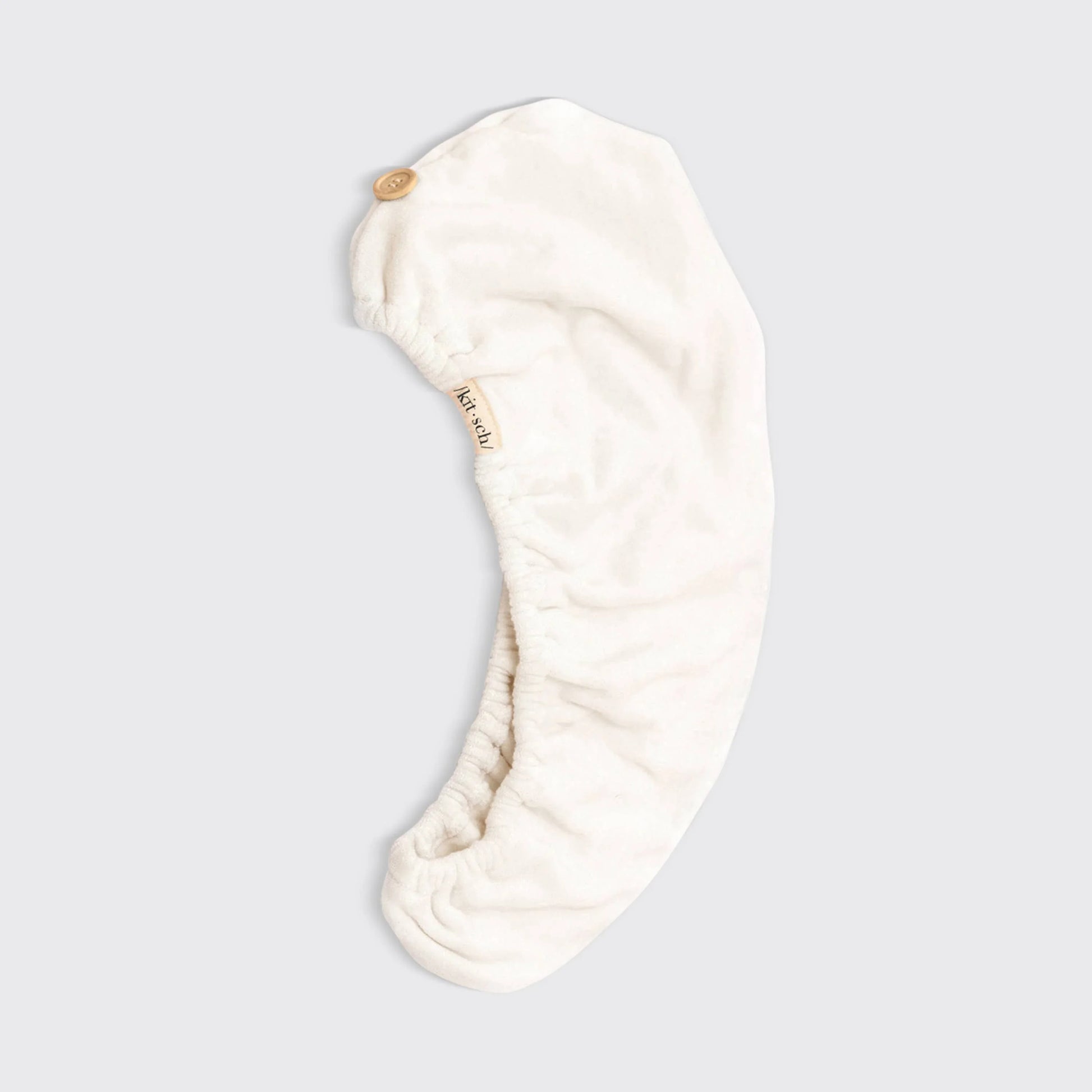 White microfiber hair towel with button, Come see us at Awaken, Franklin, Tennessee
