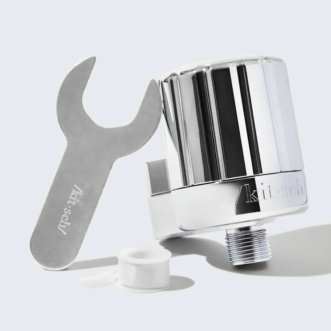 Chrome shower filter with install wrench and tape, Come see us at Awaken, Franklin, Tennessee