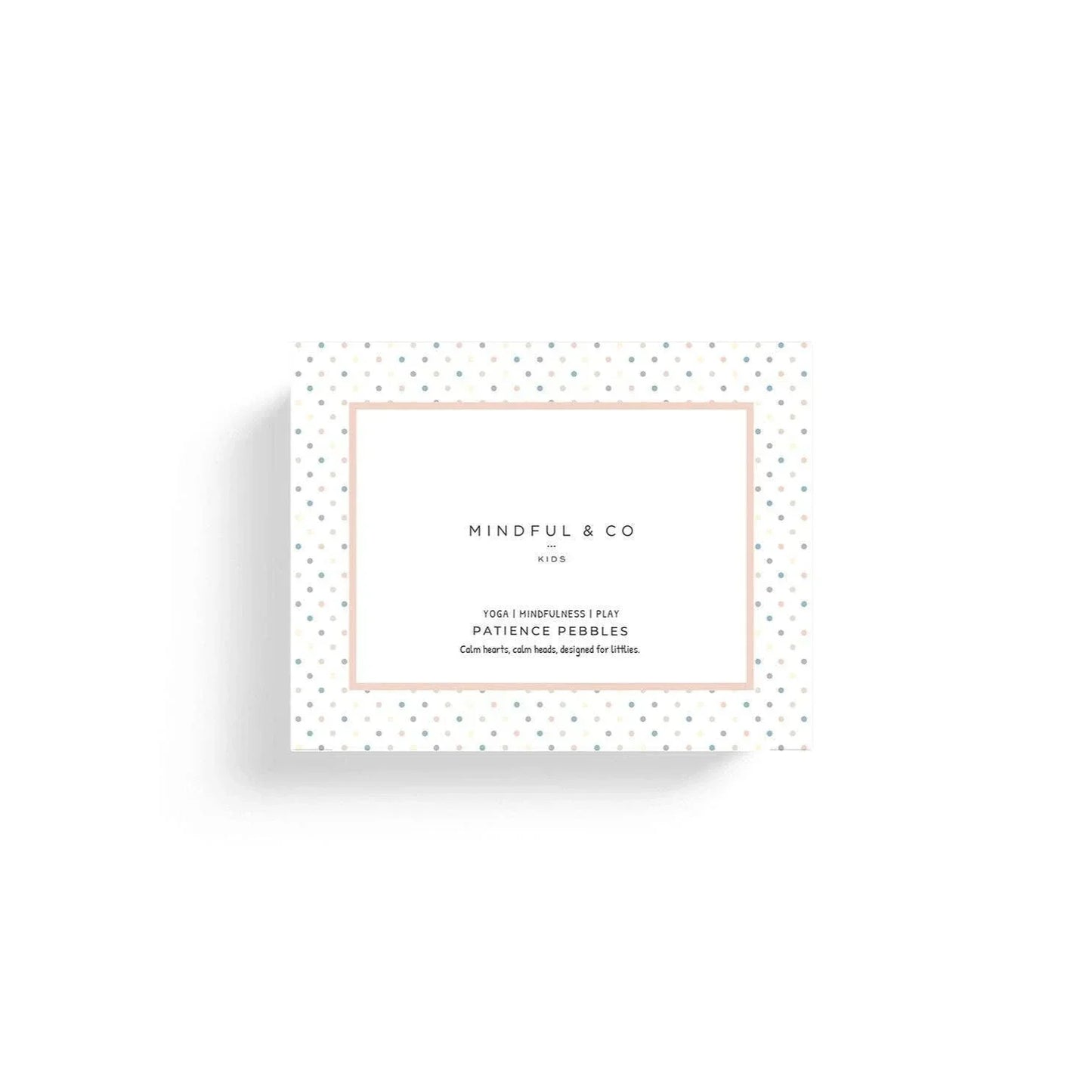Mindful & Co Kids Patience Pebbles box with pastel polka dots, yoga and mindfulness for children, Come see us at Awaken, Franklin, Tennessee