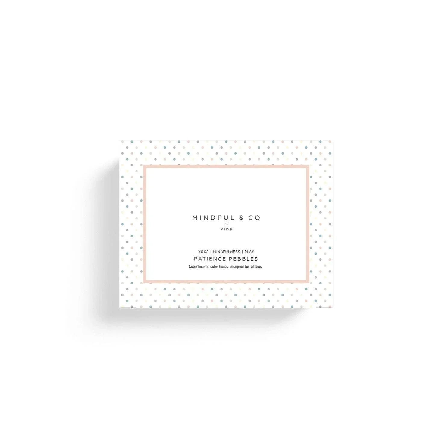 Mindful & Co Kids Patience Pebbles box with pastel polka dots, yoga and mindfulness for children, Come see us at Awaken, Franklin, Tennessee