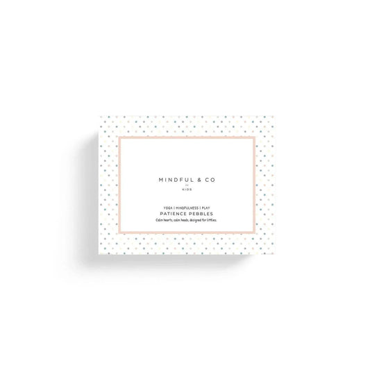 Mindful & Co Kids Patience Pebbles box with pastel polka dots, yoga and mindfulness for children, Come see us at Awaken, Franklin, Tennessee
