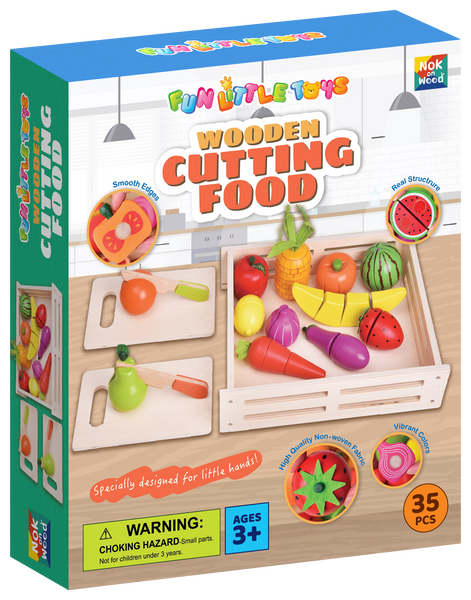 Fun Little Toys - 35 PCs Wooden Pretend Play Food for Kids Kitchen