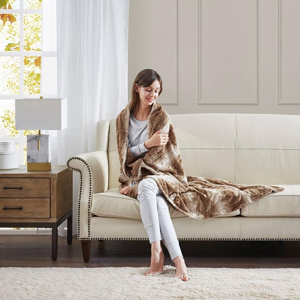 Olliix - Oversized 60x70" Faux Fur Throw Blanket, Light Brown