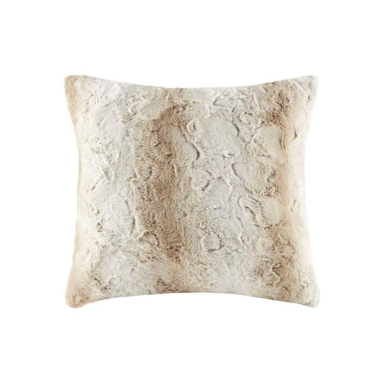 Beige and cream faux fur decorative pillow with textured pattern Come see us at Awaken, Franklin, Tennessee