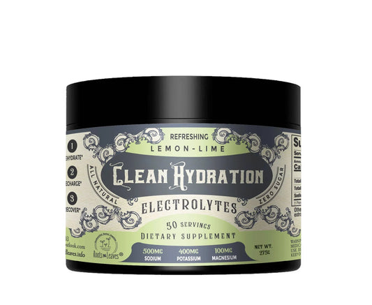 Clean Hydration lemon-lime electrolyte dietary supplement container, 50 servings, zero sugar. Come see us at Awaken, Franklin, Tennessee