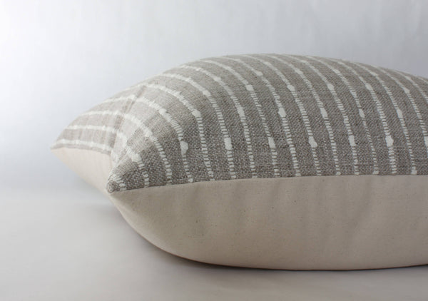 Textileish - Cream Lumbar Pillow Cover, Neutral Striped Pillow | Perin