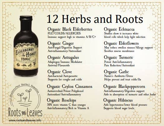 Roots And Leaves - Elderberry & Honey Tonic, 16 oz