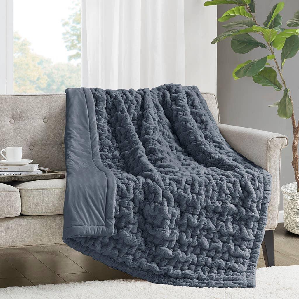 Olliix - Soft Warm Ruched 50x60" Throw Blanket, Slate Blue