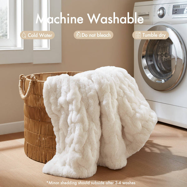 Olliix - Soft Warm Ruched 50x60" Throw Blanket, Ivory
