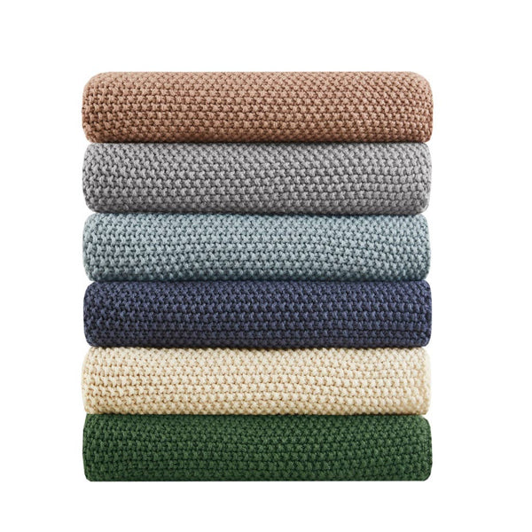 Olliix - Classic Acrylic Knit Throw 50x60", Soft Throw Blanket, Brown