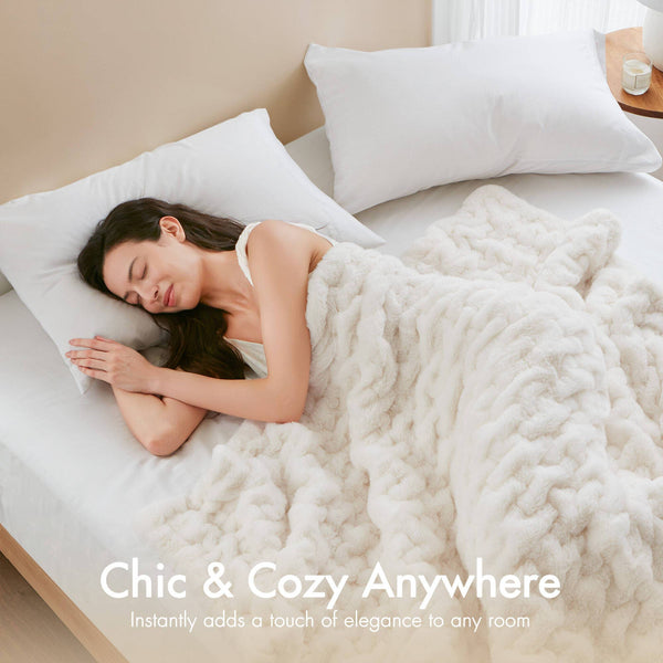Olliix - Soft Warm Ruched 50x60" Throw Blanket, Ivory