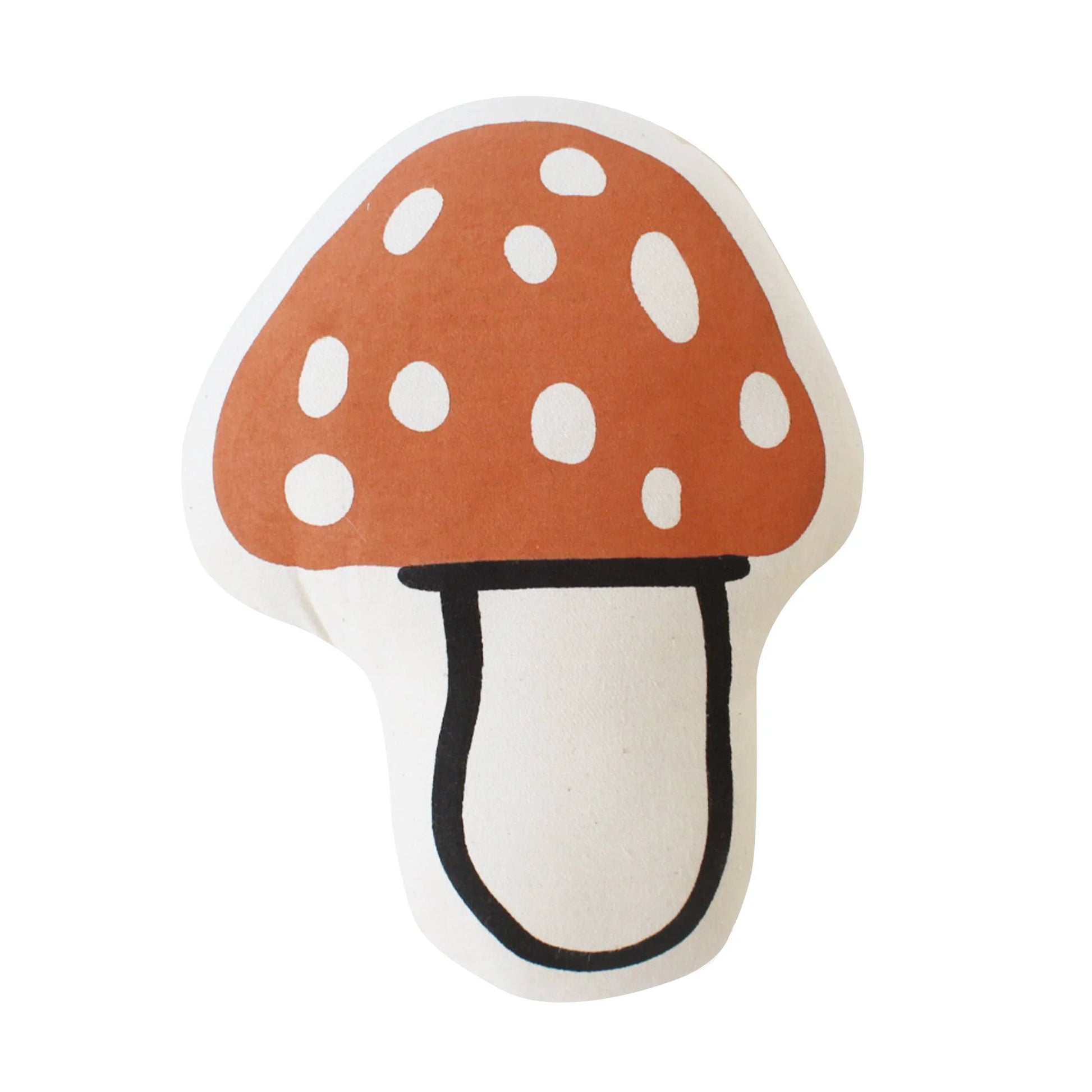 Mushroom-shaped throw pillow with red cap and white spots, Come see us at Awaken, Franklin, Tennessee