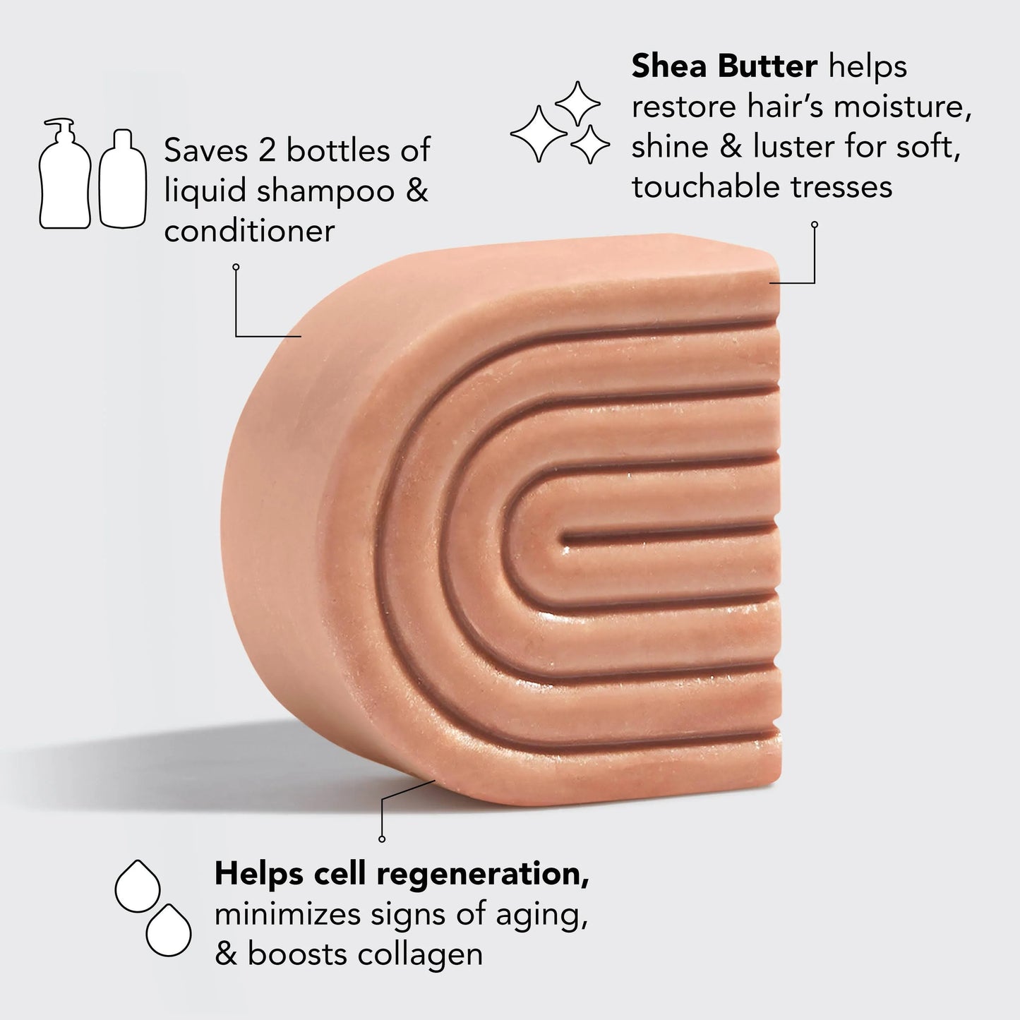 Curved pink shampoo bar highlighting shea butter benefits, eco-friendly, Come see us at Awaken, Franklin, Tennessee