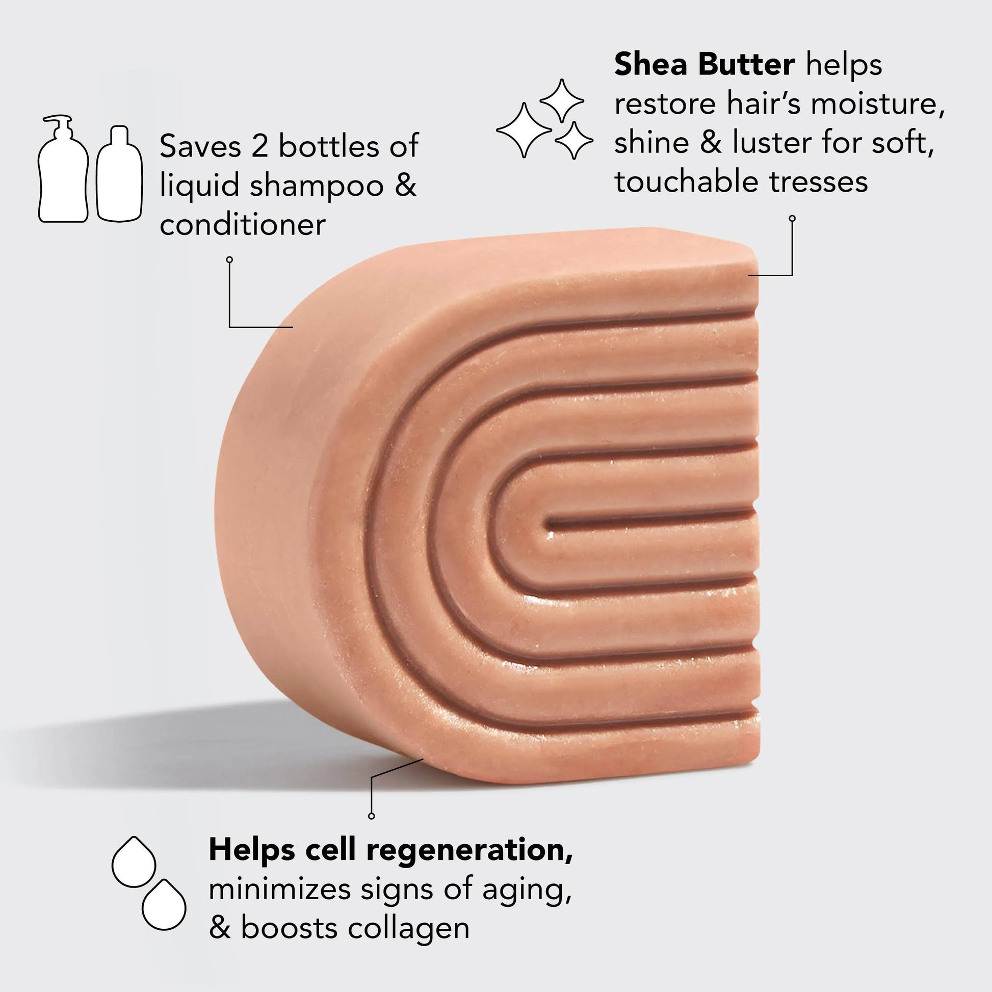 Curved pink shampoo bar highlighting shea butter benefits, eco-friendly, Come see us at Awaken, Franklin, Tennessee