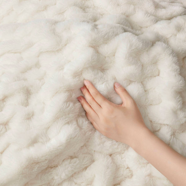 Olliix - Soft Warm Ruched 50x60" Throw Blanket, Ivory