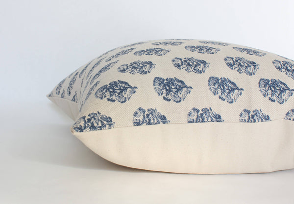 Textileish - Navy Blue Floral Pillow, Cream Blue Throw Pillow | Owen