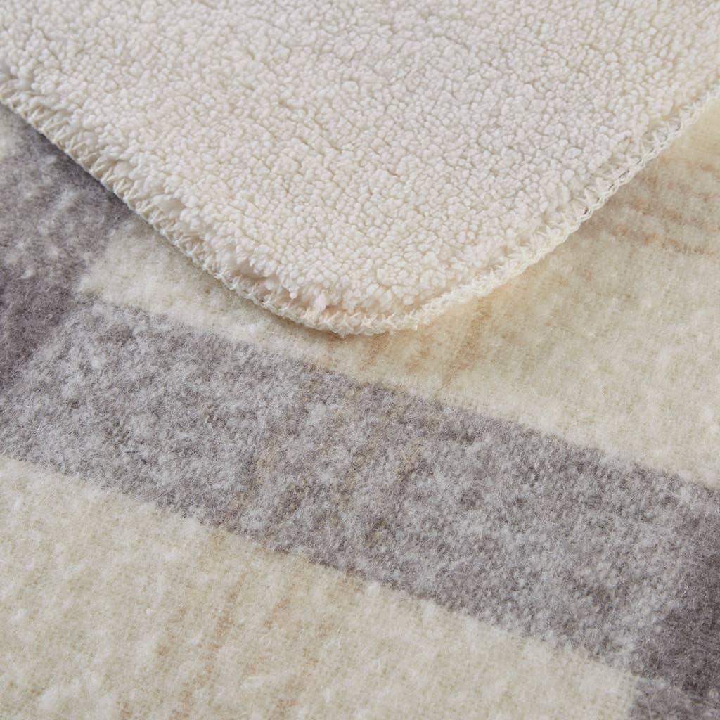 Olliix - Plaid Faux Mohair Sherpa Soft Throw Blanket 50x60", Ivory