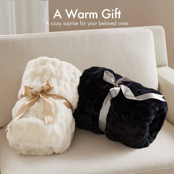 Olliix - Soft Warm Ruched 50x60" Throw Blanket, Ivory
