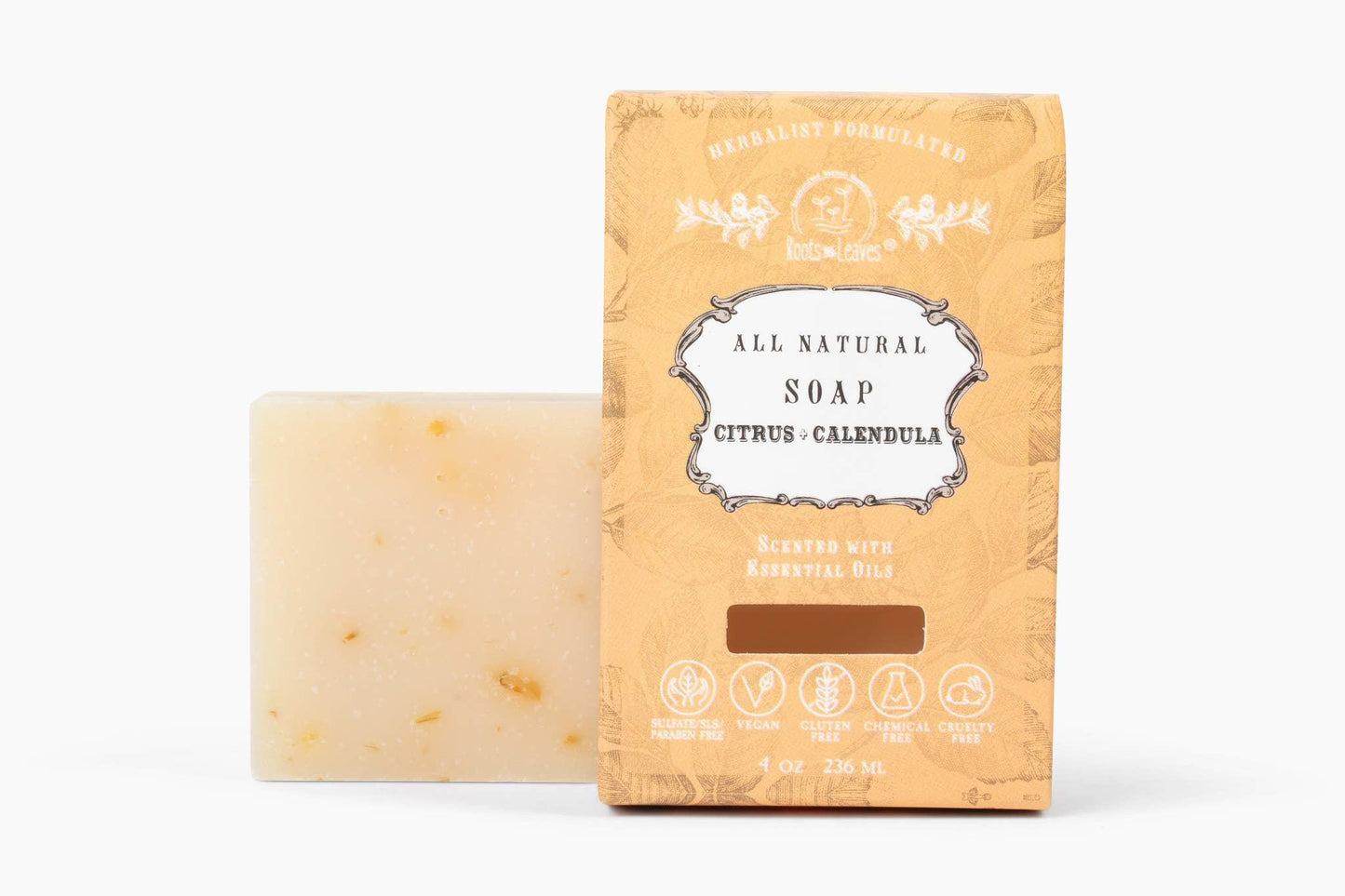 All natural citrus and calendula soap bar with herbalist packaging, vegan and chemical free. Come see us at Awaken, Franklin, Tennessee