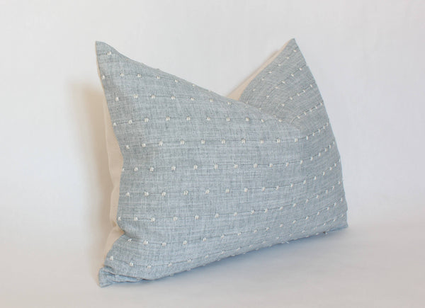 Textileish - Designer Light Blue Pillow Cover, Blue Dot Textured Pillow