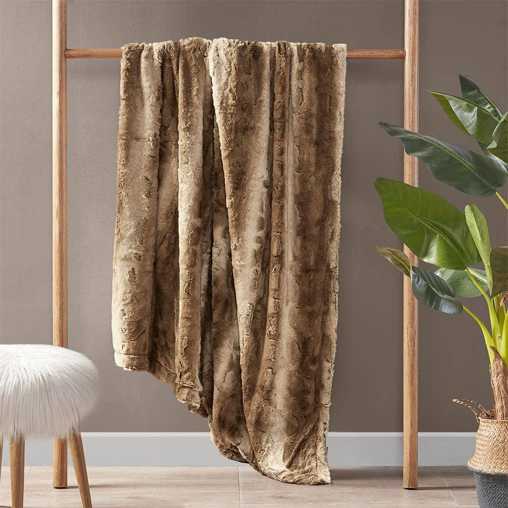 Olliix - Oversized 60x70" Faux Fur Throw Blanket, Light Brown