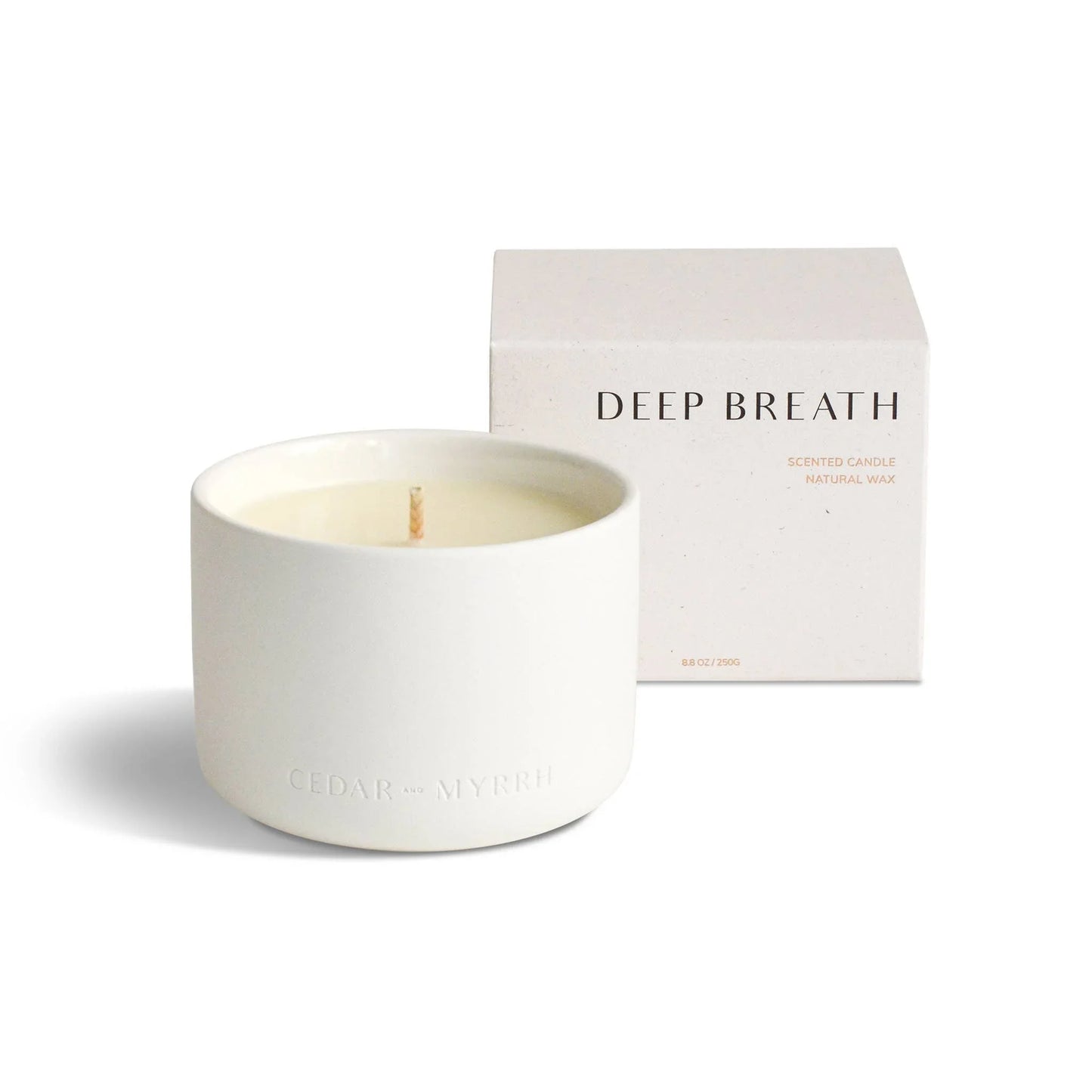 White Cedar and Myrrh Deep Breath scented candle with box, Come see us at Awaken, Franklin, Tennessee