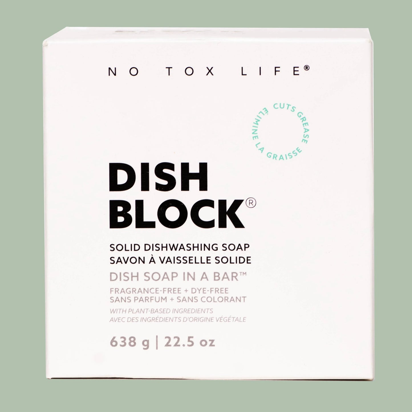 No Tox Life Dish Block solid dishwashing soap bar, fragrance-free and plant-based. Come see us at Awaken, Franklin, Tennessee