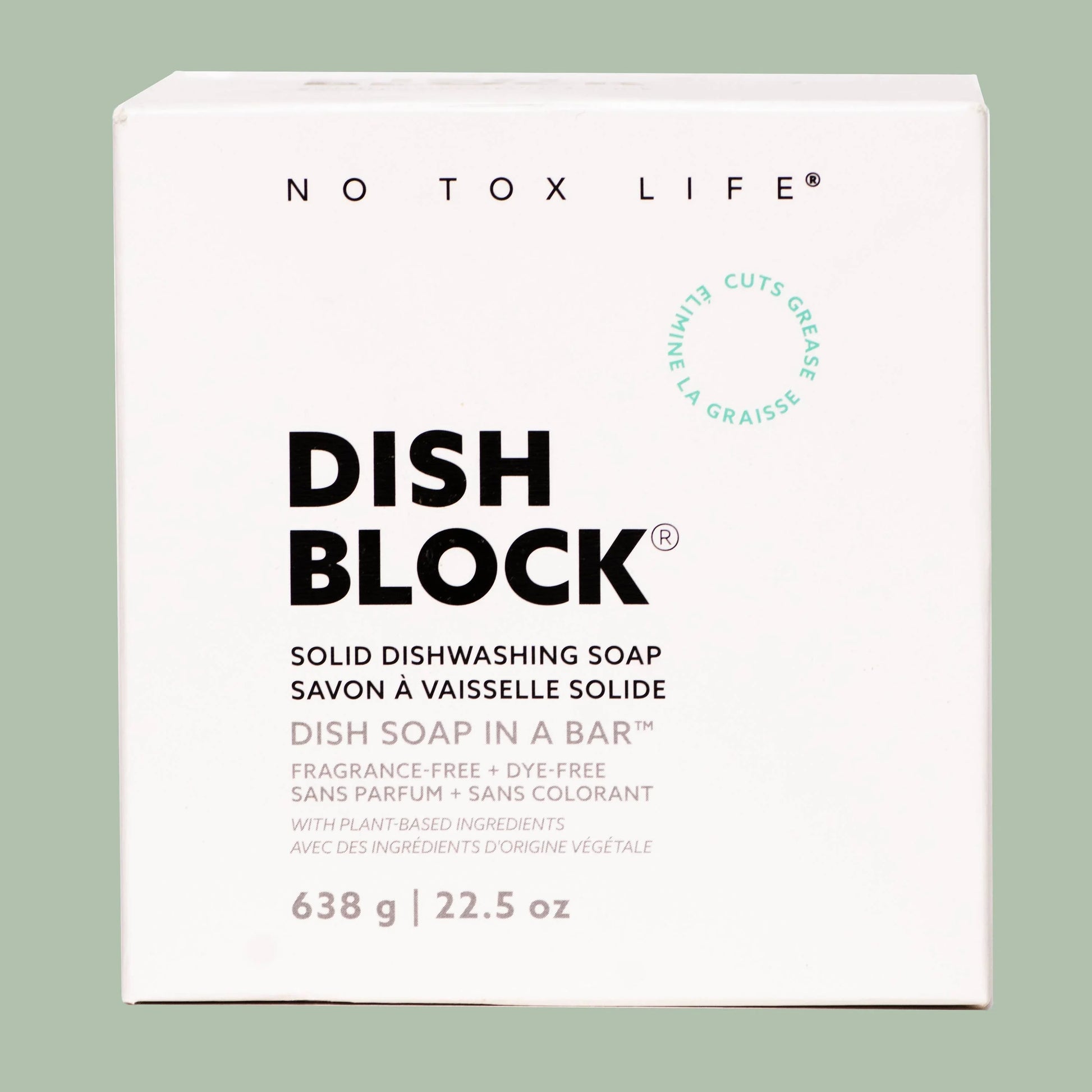 No Tox Life Dish Block solid dishwashing soap bar, fragrance-free and plant-based. Come see us at Awaken, Franklin, Tennessee