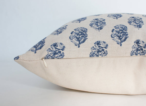 Textileish - Navy Blue Floral Pillow, Cream Blue Throw Pillow | Owen