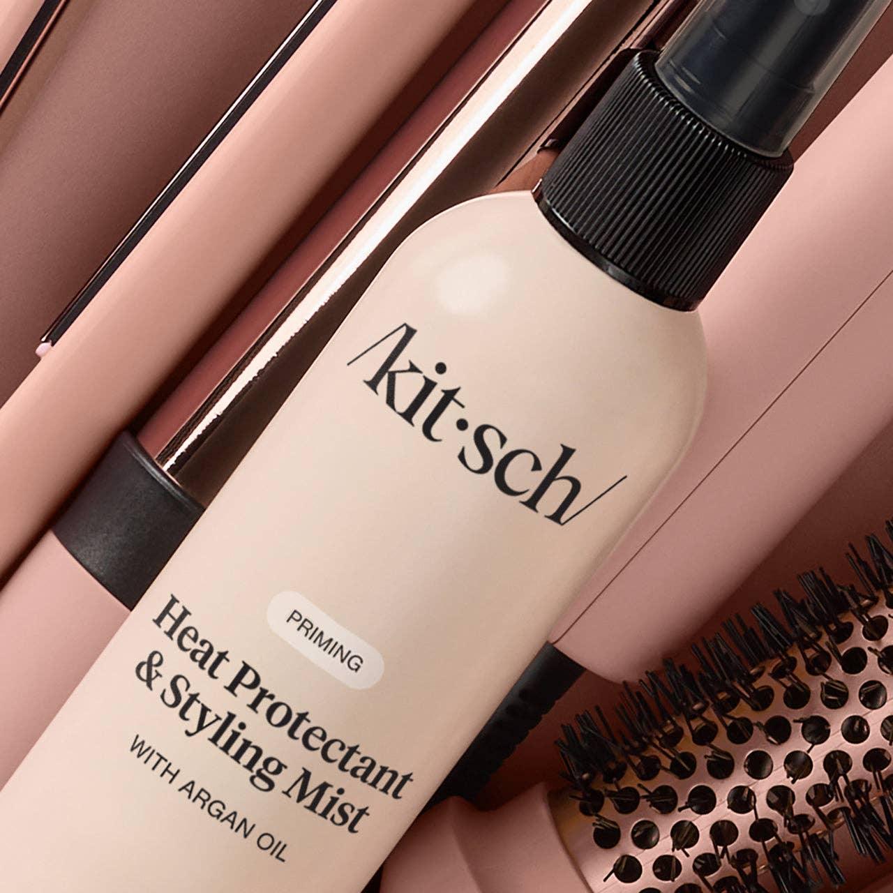 Kitsch Heat Protectant & Styling Mist with argan oil, hairbrush and styling tools, Come see us at Awaken, Franklin, Tennessee