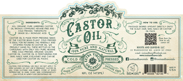 Roots And Leaves - Organic Cold Pressed Castor Oil Hexane Free USA bottled