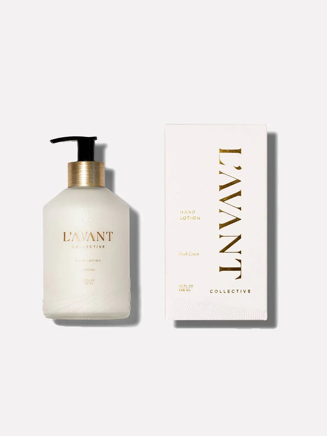 L'AVANT Collective hand lotion and box, Fresh Linen scent. Come see us at Awaken, Franklin, Tennessee.