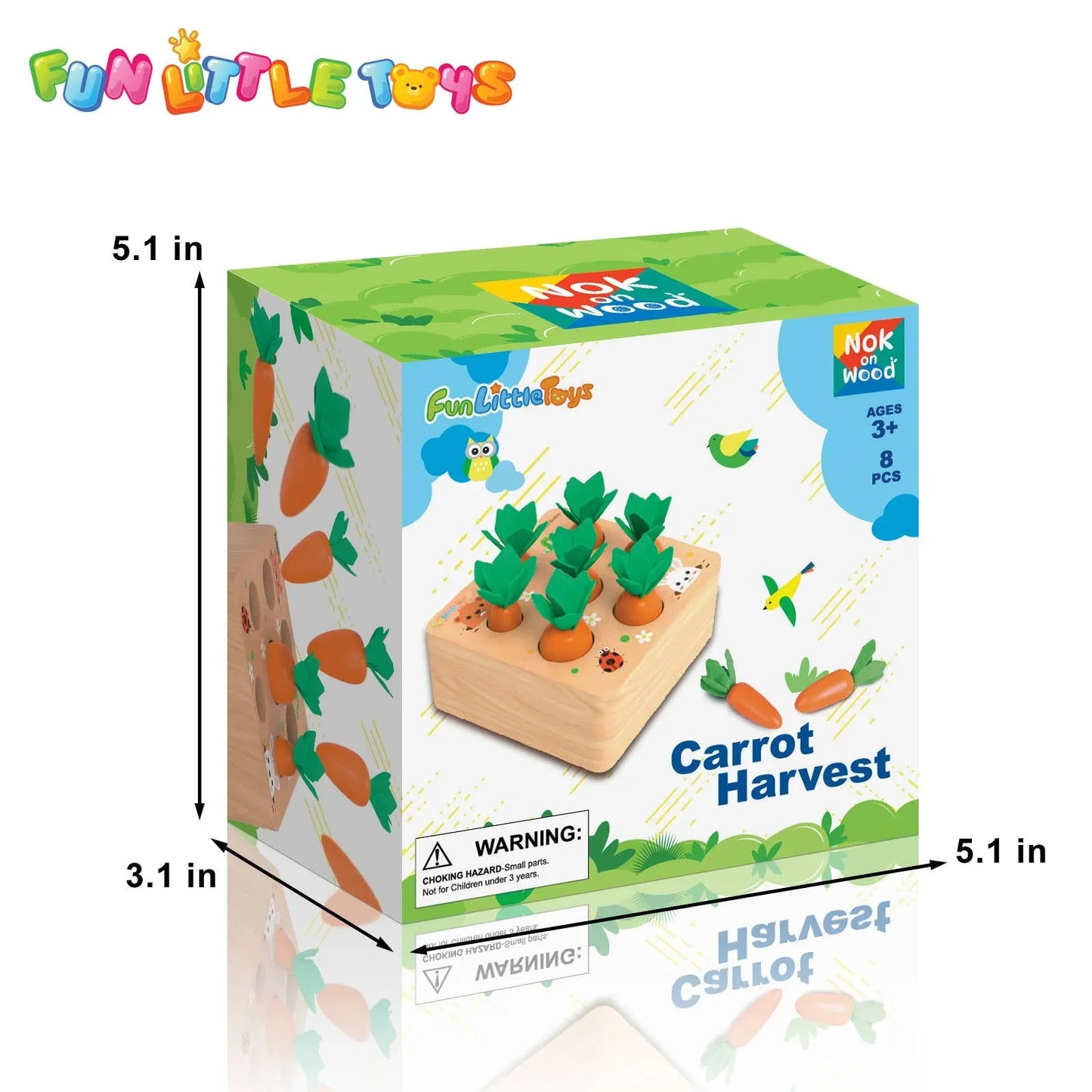 Fun Little Toys Carrot Harvest wooden toy box with carrot pieces, ages 3+, Come see us at Awaken, Franklin, Tennessee