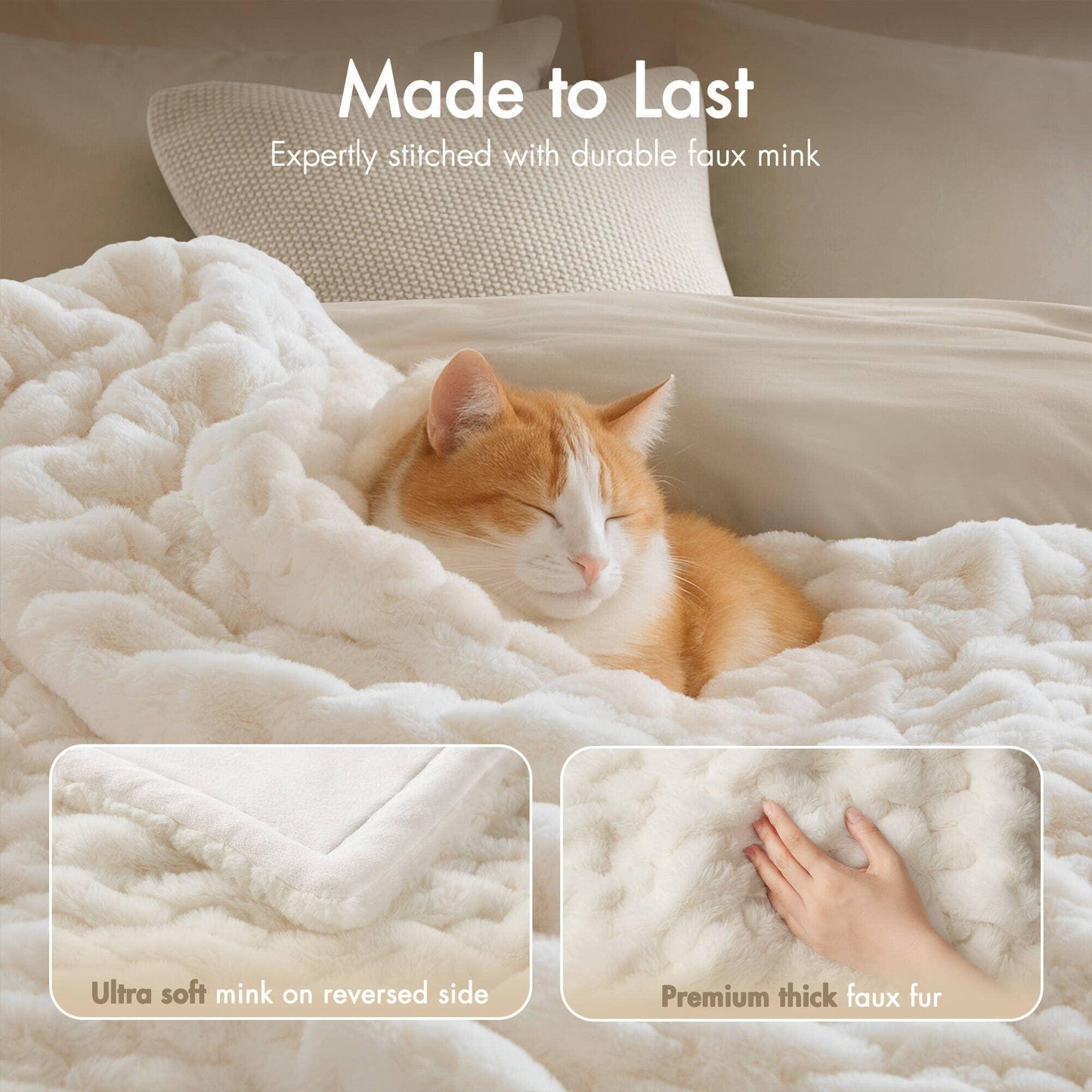 Olliix - Soft Warm Ruched 50x60" Throw Blanket, Ivory