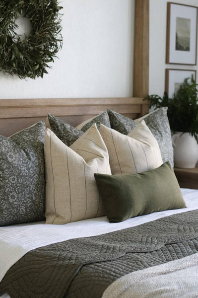 Textileish - Neutral Striped Lumbar Cover, Natural Throw Pillow | Evans