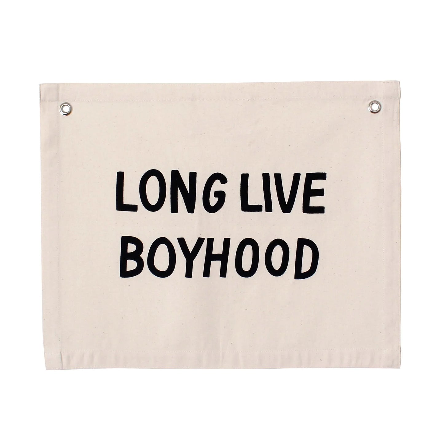 Canvas banner with 'Long Live Boyhood' text, Come see us at Awaken, Franklin, Tennessee.