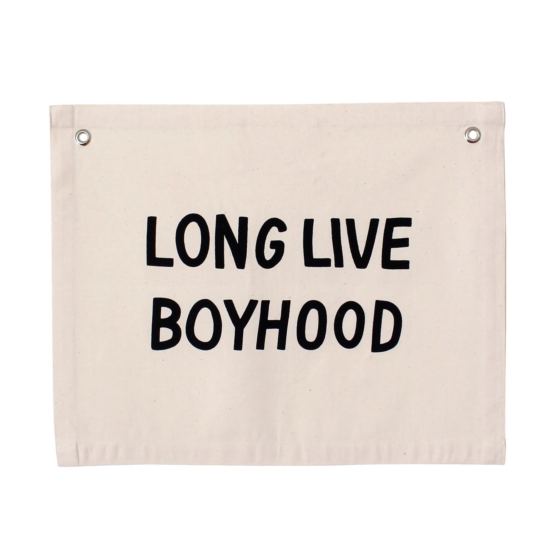 Canvas banner with 'Long Live Boyhood' text, Come see us at Awaken, Franklin, Tennessee.