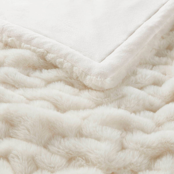 Olliix - Soft Warm Ruched 50x60" Throw Blanket, Ivory
