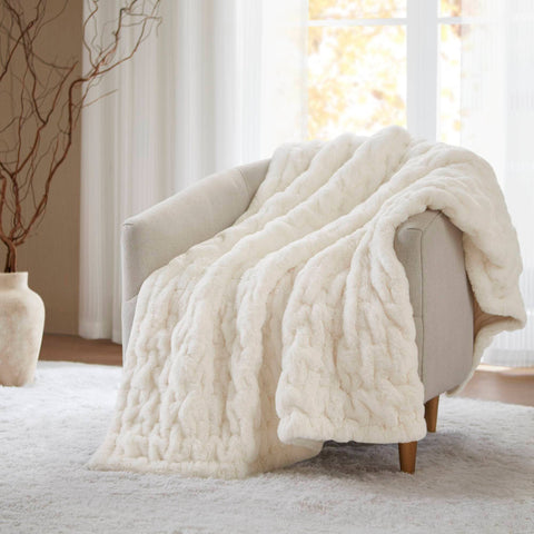 Olliix - Soft Warm Ruched 50x60" Throw Blanket, Ivory